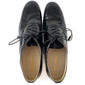 Prada Black Patent Leather Laced Oxford Shoes